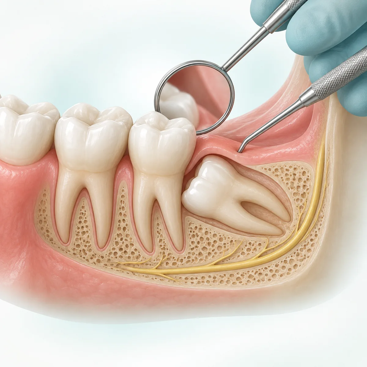 Illustration of an impacted wisdom tooth assessment